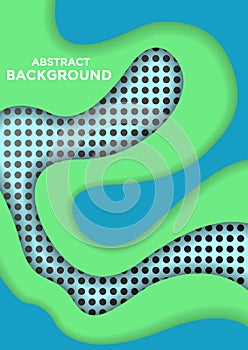 Paper cut abstract background with elements of green blue in light colors. Background with holes, circles. Design template that is