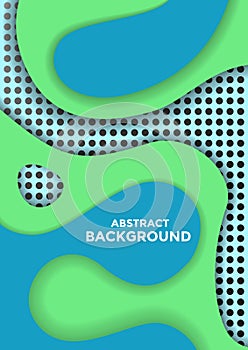 Paper cut abstract background with elements of green blue in light colors. Background with holes, circles. Design template that is