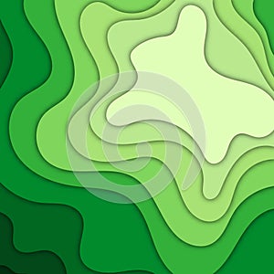 Paper cut abstract background. Green abstract wave shapes. Abstract green paper cut out curvy shapes layered, vector illustration