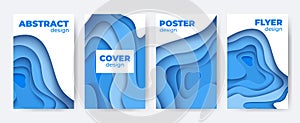 Paper cut abstract poster set. 3D paper colorful cutout flyers background. Vector poster design template photo