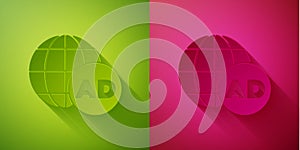 Paper cut Advertising icon isolated on green and pink background. Concept of marketing and promotion process. Responsive