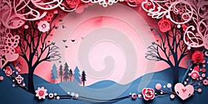 paper cut art craft happy valentine's day background, free space for text