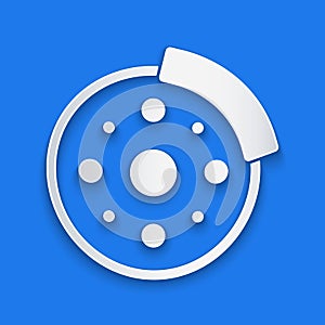 Paper cut Bicycle brake disc icon isolated on blue background. Paper art style. Vector