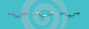 Paper cut Bicycle handlebar icon isolated on blue background. Paper art style. Vector