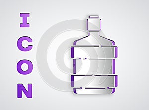Paper cut Big bottle with clean water icon isolated on grey background. Plastic container for the cooler. Paper art