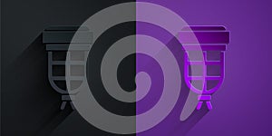 Paper cut Billiard pocket icon isolated on black on purple background. Billiard hole. Paper art style. Vector
