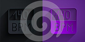 Paper cut Bitrate icon isolated on black on purple background. Music speed. Sound quality. Paper art style. Vector