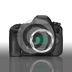 Paper cut of black slr digital camera isolated is body icon for