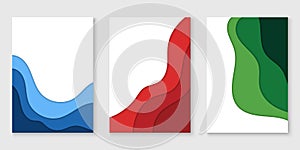 Paper Cut Blue, Red, Green Background. Geometric Papercut Wavy Shape Layout. Abstract Modern Design. Poster with Wave
