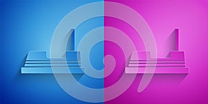 Paper cut Bumper car icon isolated on blue and purple background. Amusement park. Childrens entertainment playground