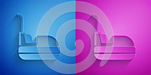 Paper cut Bumper car icon isolated on blue and purple background. Amusement park. Childrens entertainment playground