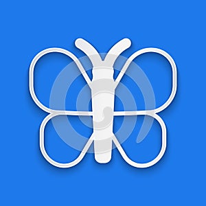 Paper cut Butterfly icon isolated on blue background. Paper art style. Vector