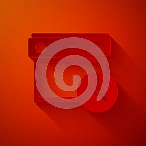 Paper cut Calendar and clock icon isolated on red background. Schedule, appointment, organizer, timesheet, time