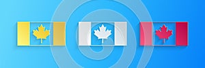 Paper cut Canada flag icon isolated on blue background. Paper art style. Vector