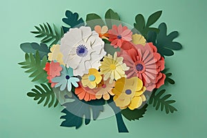 paper cut card Human brain with spring colorful flowers World Mental Health day Concept of mental health creative mind , self care