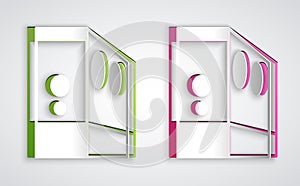 Paper cut Case of computer icon isolated on grey background. Computer server. Workstation. Paper art style. Vector