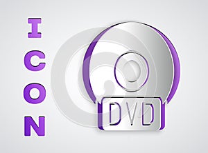 Paper cut CD or DVD disk icon isolated on grey background. Compact disc sign. Paper art style. Vector Illustration