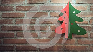 Paper cut Christmas tree on a brick wall background,banner
