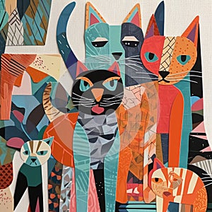 Paper cut collage of different funny frowning cats