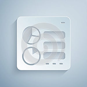 Paper cut Computer api interface icon isolated on grey background. Application programming interface API technology