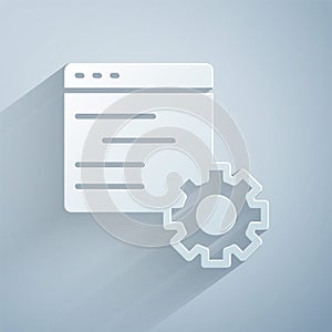 Paper cut Computer api interface icon isolated on grey background. Application programming interface API technology