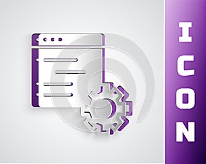 Paper cut Computer api interface icon isolated on grey background. Application programming interface API technology