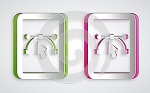 Paper cut Computer display with vector design program icon isolated on isolated on grey background. Photo editor