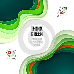 Paper cut concept. Paper carve abstract background for card, banner, brochure or flyer design in green colors