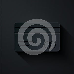 Paper cut Credit card icon isolated on black background. Online payment. Cash withdrawal. Financial operations. Shopping