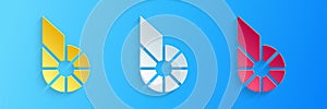 Paper cut Cryptocurrency coin Bitshares BTS icon isolated on blue background. Physical bit coin. Digital currency