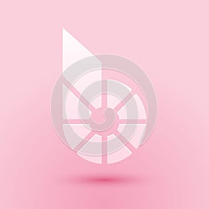 Paper cut Cryptocurrency coin Bitshares BTS icon isolated on pink background. Physical bit coin. Digital currency