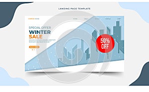 winter Christmas Landing page template paper art background,simple web page design concept layout for website backgrounds
