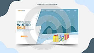 paper cut design for Christmas with snowman Landing page template, web page design concept layout for website backgrounds