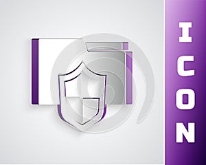 Paper cut Document folder protection concept icon isolated on grey background. Confidential information and privacy idea