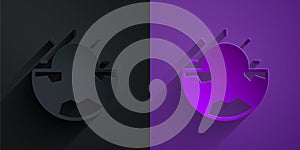 Paper cut Earth core structure crust icon isolated on black on purple background. Paper art style. Vector