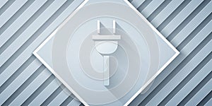 Paper cut Electric plug icon isolated on grey background. Concept of connection and disconnection of the electricity