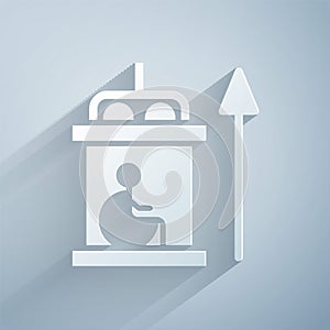 Paper cut Elevator for disabled icon isolated on grey background. Paper art style. Vector