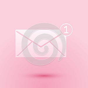 Paper cut Envelope icon isolated on pink background. Received message concept. New, email incoming message, sms. Mail
