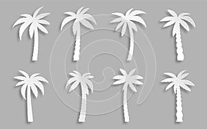 Paper cut exotic tropical white palm set