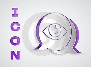 Paper cut Eye scan icon isolated on grey background. Scanning eye. Security check symbol. Cyber eye sign. Paper art