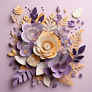 Paper cut floral bouquet, Flower paper craft style. Mother\'s day. Happy Women\'s day. Botanical 8 March.