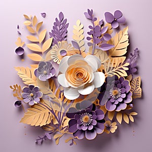 Paper cut floral bouquet, Flower paper craft style. Mother\'s day. Happy Women\'s day. Botanical 8 March.