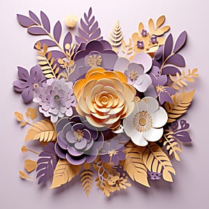 Paper cut floral bouquet, Flower paper craft style. Mother\'s day. Happy Women\'s day. Botanical 8 March.