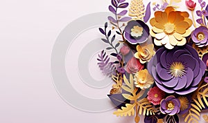 Paper cut floral bouquet, Flower paper craft style. Mother\'s day. Happy Women\'s day. Botanical 8 March.