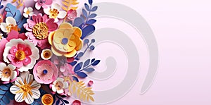 Paper cut floral bouquet, Flower paper craft style. Mother\'s day. Happy Women\'s day. Botanical 8 March.