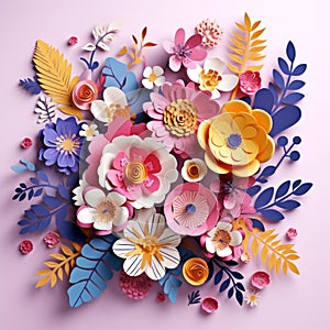 Paper cut floral bouquet, Flower paper craft style. Mother\'s day. Happy Women\'s day. Botanical 8 March.