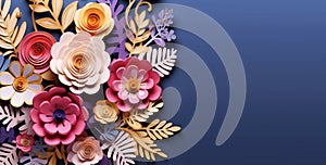 Paper cut floral bouquet, Flower paper craft style. Mother\'s day. Happy Women\'s day. Botanical 8 March.