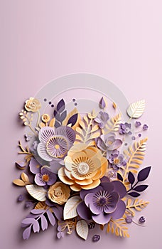 Paper cut floral composition. Flower paper craft style. Mother\'s day. Happy Women\'s day. 8 March.