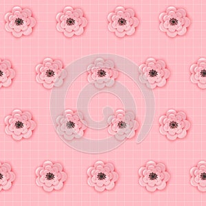 Paper Cut Flowers Seamless Pattern. Spring Floral Origami Background. Botanical Graphic Design Fabric Texture for Wallpaper