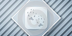 Paper cut Fox paw footprint icon isolated on grey background. Paper art style. Vector